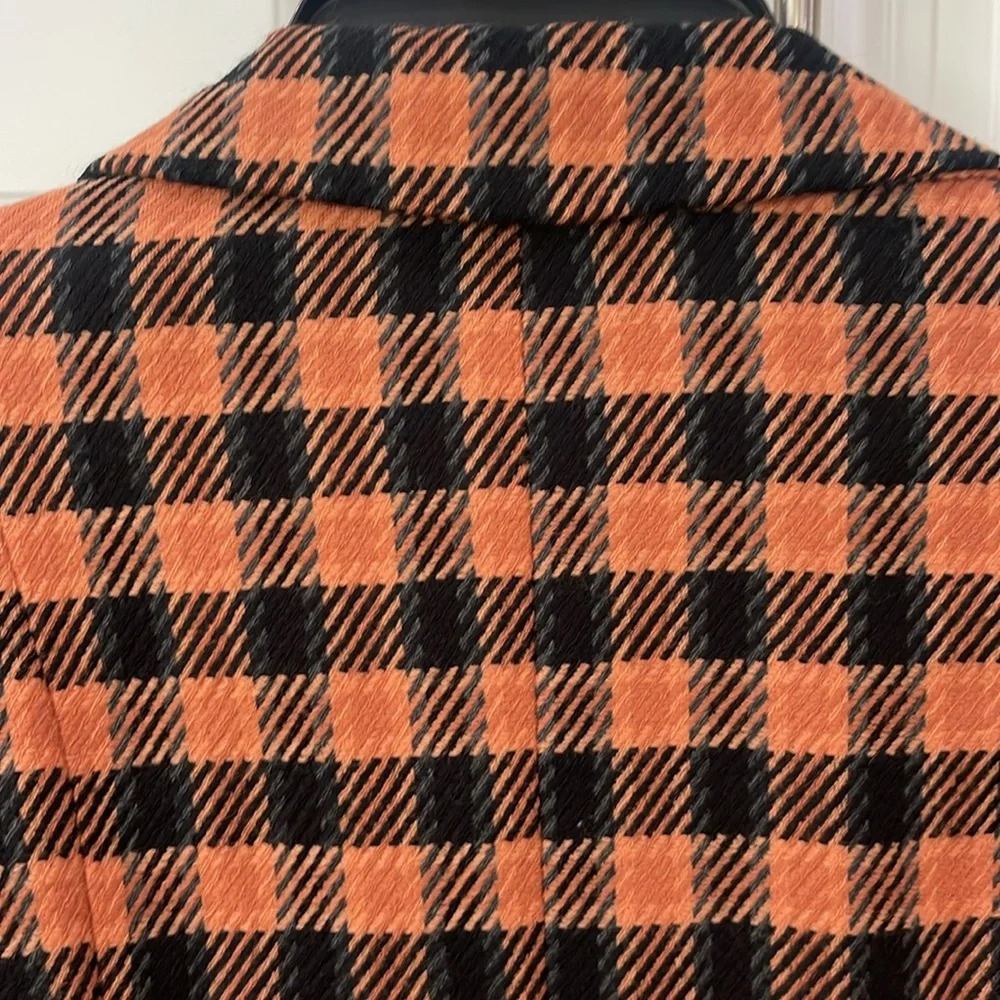 Vintage BARAMI 100% WOOL COAT BLAZER SZ 12 FULLY LINED BLACK ORANGE HOUNDSTOOTH - Picture 9 of 17